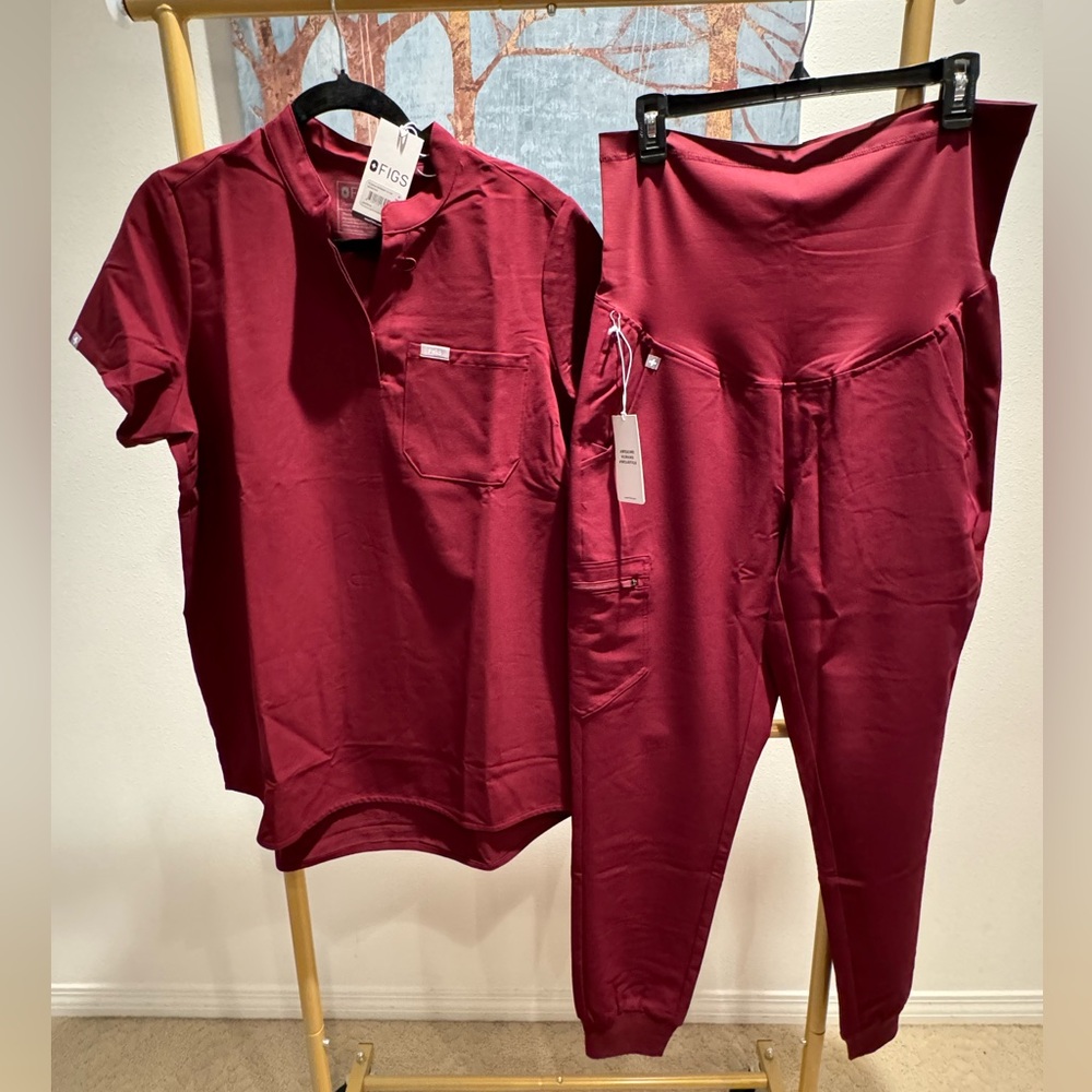 FIGS, MEDIUM, MATERNITY, SCRUBS, TOP & BOTTOM, BURGANDY